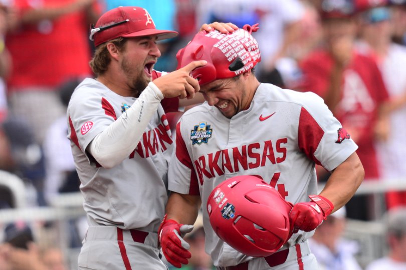 SECNetwork's tweet image. For the first time in 39 years,

@RazorbackBSB will play for the NATIONAL CHAMPIONSHIP! #OmaHogs