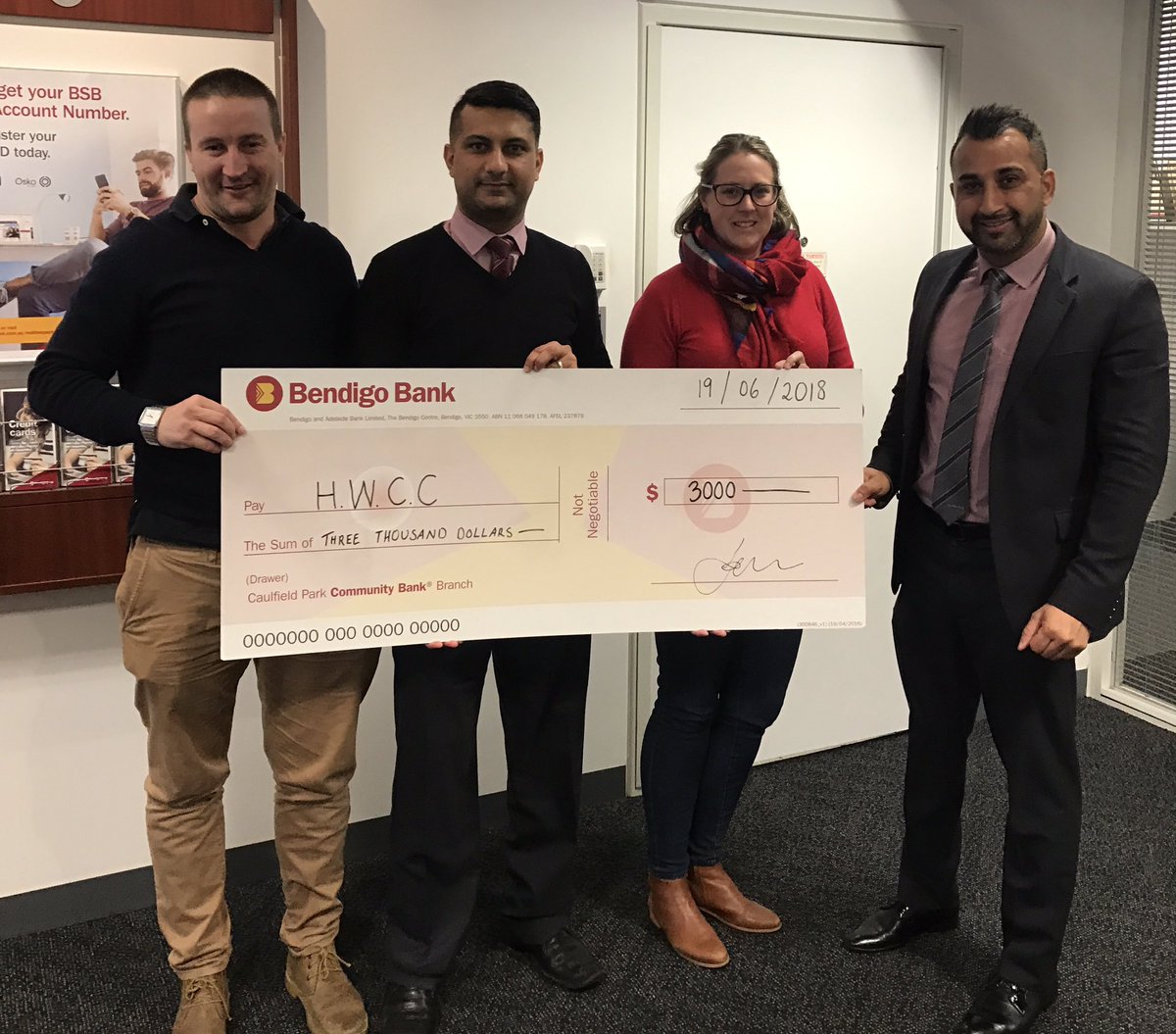 HWCC recognizes the terrific support it has received from <a href="/bendigobank/">Bendigo Bank</a> Caulfield Park Branch for the duration of the 2017/18 season. Drop in and see Branch Manager Jignesh for a community banking solution. #bluewhiteandwest