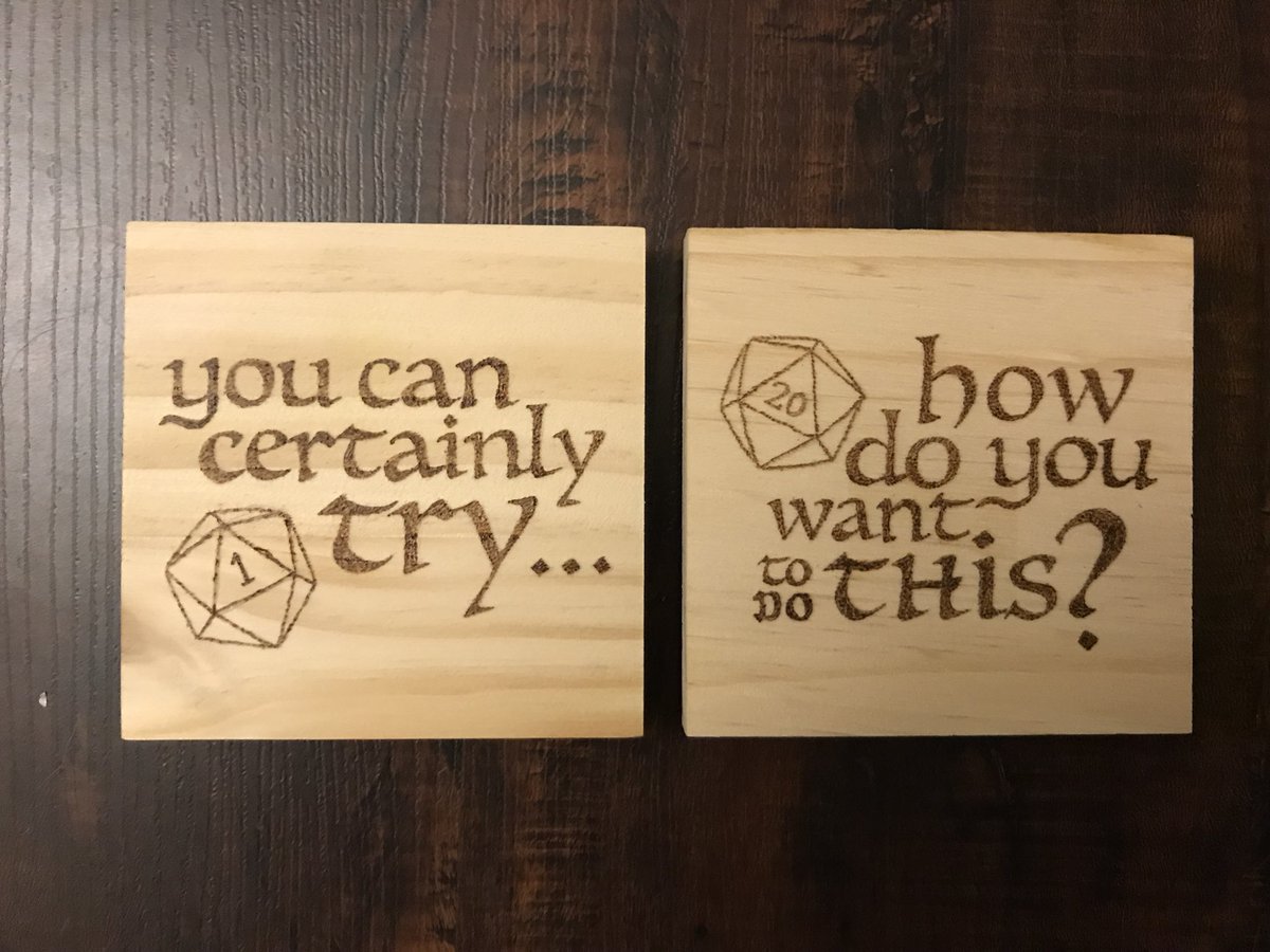 Branded_Nerd's tweet photo. Finished up the partner to last night’s #YouCanCertainlyTry wood burn so here’s the other #DND line made famous by one @matthewmercer #criticalrolefanart https://t.co/NxWtNdihRL