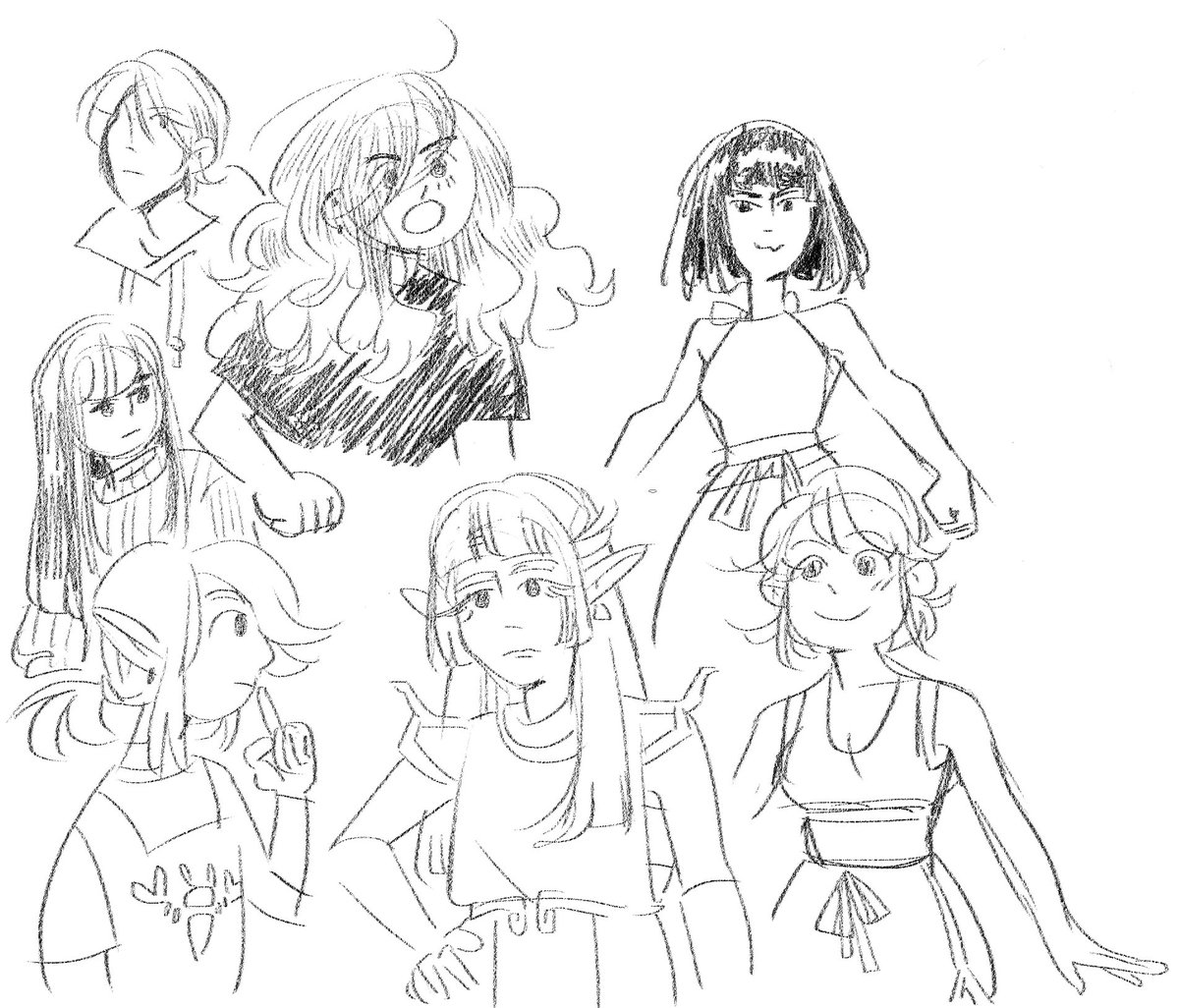 some girls I am drawing a lot recently and also a link and zelda bc why not 