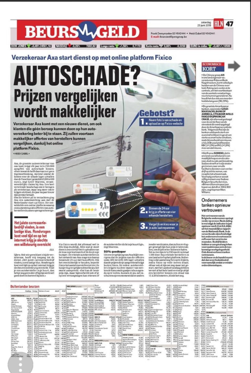 Innovatie @AXAinBelgium in Het Laatste Nieuws met <a href="/GeertWarrens/">Geert Warrens</a> : Autoschade? Prijzen vergelijken wordt makkelijker hln.be/de-krant/autos… via <a href="/HLN_BE/">HLN.BE</a>