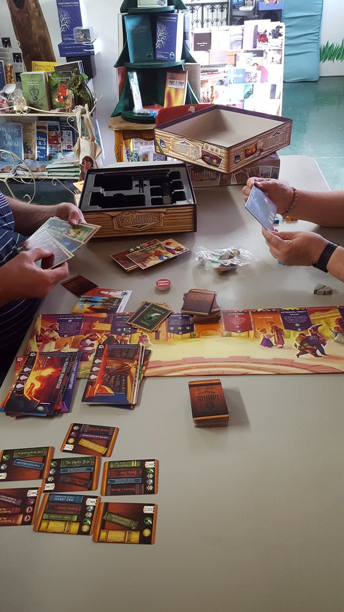 Pipe_n_Thimble's tweet photo. Some of the fun of #BoardGame Night! We learned and played #ExLibris! Join us every 4th Friday for more fun! Next month we're playing #BroomService! 
#gamer #communitynight #doingindiebetter #lomitabookstore #LAbookstore #socalevent #pipeandthimble #indiebookstore https://t.co/u7HLKqAcok