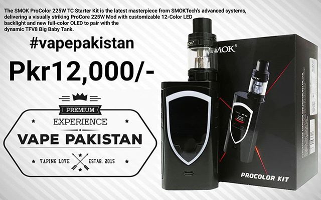 VapePakistan's tweet photo. Smok Procolor 225w TC Starter Kit
12,000pkr/- including Batteries. 
#vape #vapeporn #vapelife #vapeon #vaper #vapefam #worldwidevapers #vapefriends #vapeenthusiast #vapeeveryday #vapers #vapetricks #vapepk #vapeinstead #vapeart #vapeallday #vapestagram #… https://t.co/juyuDZA2hN https://t.co/wpx74PzKZE