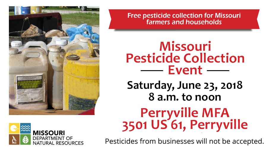 Reminder: Drop off your unwanted pesticide waste from 8 a.m. to noon TODAY at the next Pesticide Collection event at the Perryville MFA. Learn more at ow.ly/iGVo30kpjSh