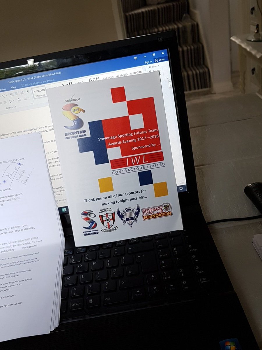 Jay Drackford (@drackers) on Twitter photo Working on my script for Tuesday's <a href="/stevenageSFT/">Stevenage Sporting Futures Team</a> awards ceremony. It's going to be a fantastic evening full of sporting achievements from around Stevenage.
Looking forward to seeing lots of familiar faces! #SSFTawards
<a href="/IWLContractors/">IWL Contractors Ltd</a> <a href="/StarletsFC/">Stevenage Starlets FC</a> @SF_TrainingUK <a href="/borofoundation/">Stevenage FC Foundation</a> Working on my script for Tuesday's <a href="/stevenageSFT/">Stevenage Sporting Futures Team</a> awards ceremony. It's going to be a fantastic evening full of sporting achievements from around Stevenage.
Looking forward to seeing lots of familiar faces! #SSFTawards
<a href="/IWLContractors/">IWL Contractors Ltd</a> <a href="/StarletsFC/">Stevenage Starlets FC</a> @SF_TrainingUK <a href="/borofoundation/">Stevenage FC Foundation</a>