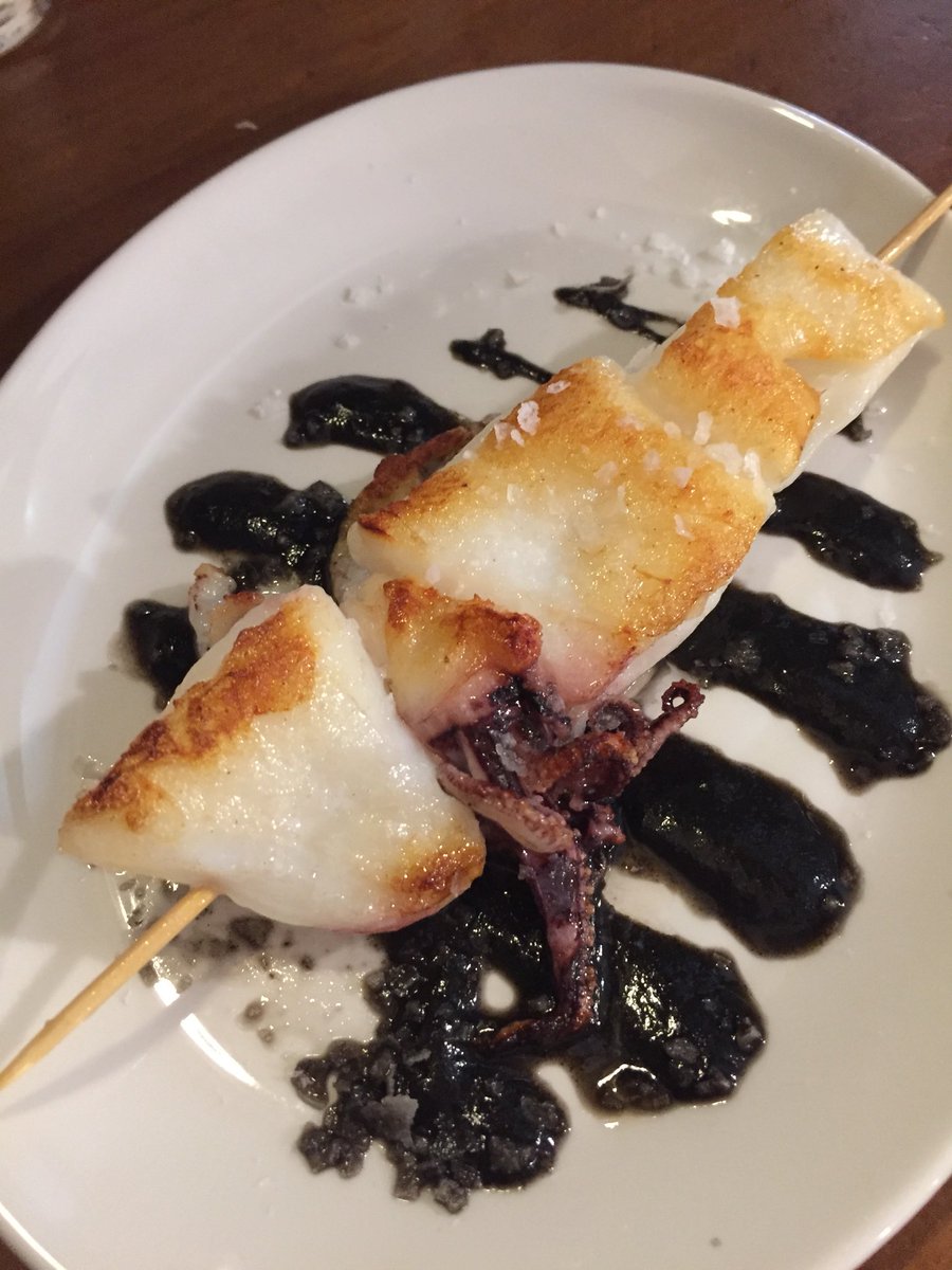 Baby squid kebab, brocheta chipirón, txipiroi brotxeta - at Gandarias <a href="/CasaGandarias/">Casa Gandarias</a> sansebastianpintxobars.com/pintxo-bars/ga… #pintxo #pintxos #pintxobars #sansebastian #donostia