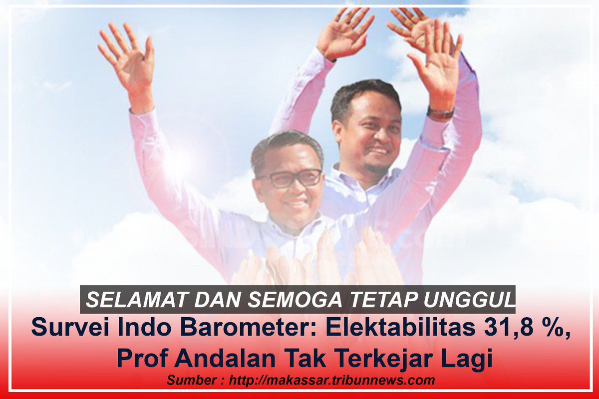 semoga tetap unggul pada 27 juni mendatang prof <a href="/MNurdinAbdullah/">Nurdin Abdullah</a> 
sudah saatnya sulsel menjadi daerah yang jaya. 
 #ProfAndalan #PilihProfAndalan #SulselJaya #ProfAndalanUntukSulSel