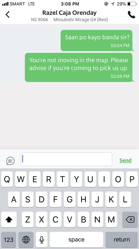 DizzyMizChrissy's tweet photo. @grabph i even sent him an sms after i noticed that he wasnt moving in the map for more than 10mins already. No advise whatsoever that he cant pick us up until which he cancelled the booking. Walng modo tong driver ninyo. https://t.co/WHn2BVlwad