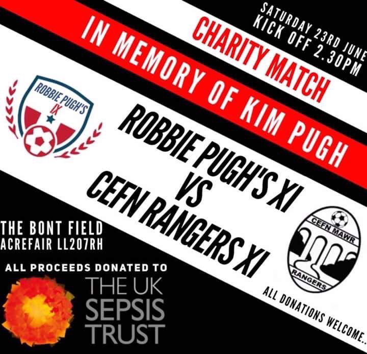 Acrefair Youth FC (@acrefairyfc) on Twitter photo The Kim Pugh Memorial Match
Today Rob Pugh’s XI take on @CefnRangers XI at The Bont home of <a href="/AcrefairYFC/">Acrefair Youth FC</a> and World Heritage Site Pontcysyllte Aqueduct.
We hope to see a great crowd there supporting this great cause. Donations are still welcome for <a href="/UKSepsisTrust/">The UK Sepsis Trust</a>
<a href="/EventsnWales/">EventsNWales - Promoting Events in Wales</a> The Kim Pugh Memorial Match
Today Rob Pugh’s XI take on @CefnRangers XI at The Bont home of <a href="/AcrefairYFC/">Acrefair Youth FC</a> and World Heritage Site Pontcysyllte Aqueduct.
We hope to see a great crowd there supporting this great cause. Donations are still welcome for <a href="/UKSepsisTrust/">The UK Sepsis Trust</a>
<a href="/EventsnWales/">EventsNWales - Promoting Events in Wales</a>