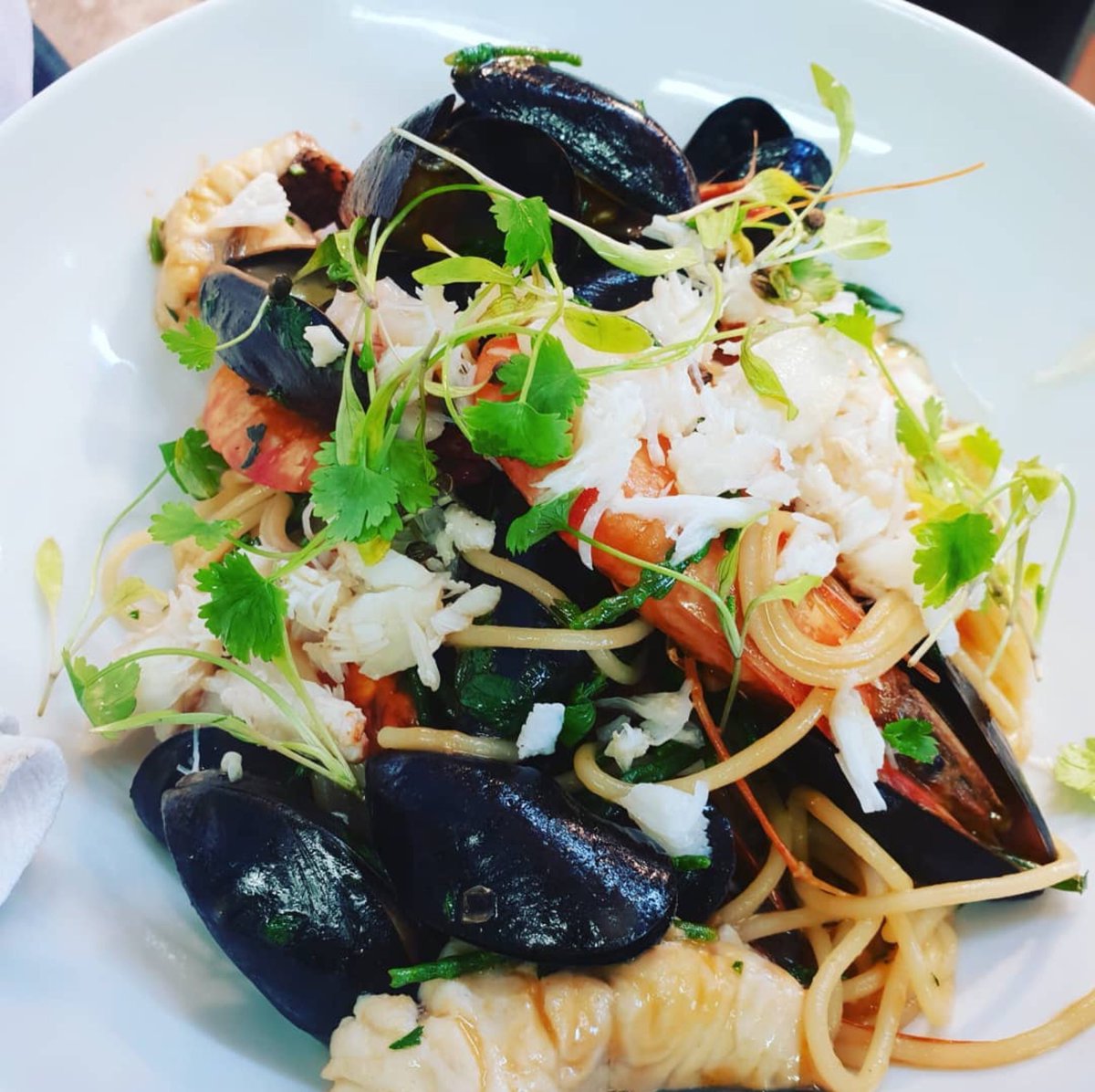 On the specials board this weekend: our seafood spaghetti. Bit of a favourite of ours...                 #thewatchhouse #stmawes #weekendspecials 
 #cornwall