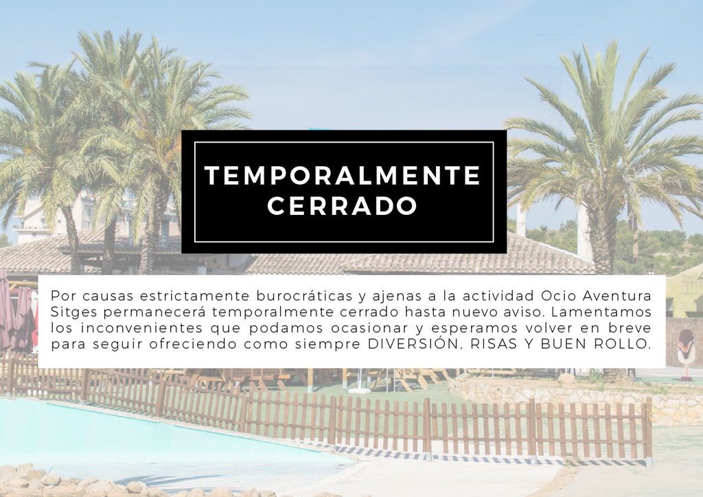 OASitges's tweet photo. Nuestro equipo está trabajando al máximo para poder volver a abrir lo antes posible. La causa del cierre es totalmente burocrática. Un tema abierto y en proceso desde nuestra apertura con @AjSitges con quien estamos trabajando codo con codo. Pedimos disculpas a todos. https://t.co/nzE7MWdNuk