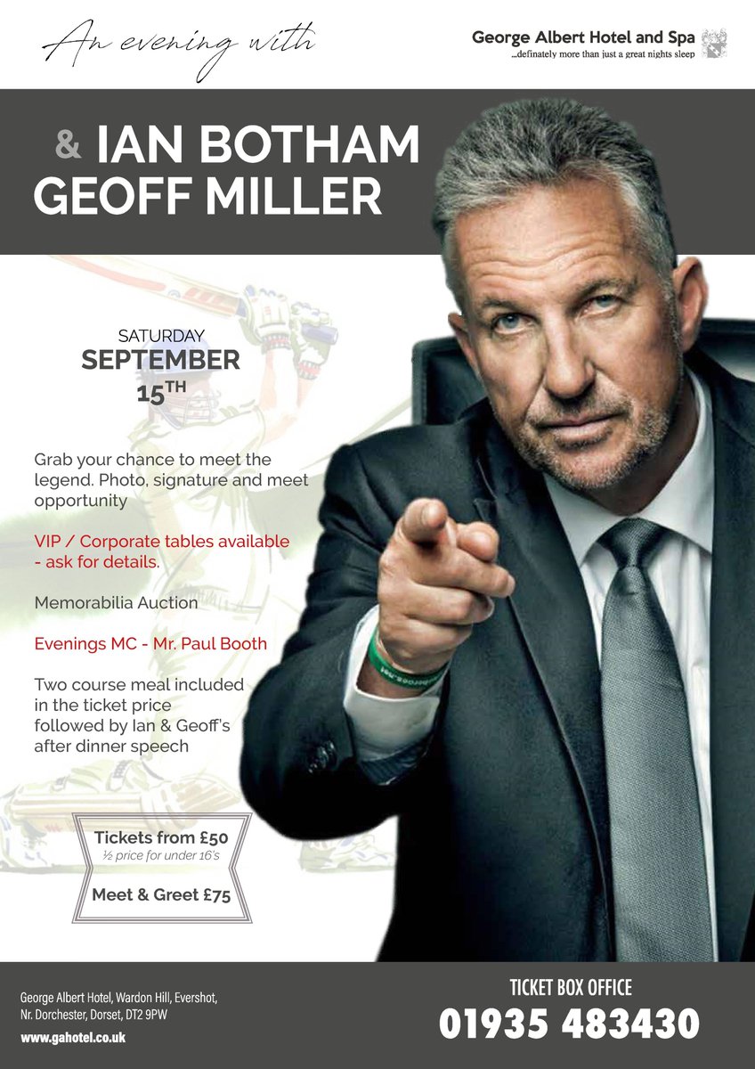 Well England win at Cricket, beat the Aussies too. 
So why not come &amp; meet/listen to someone who has been there done that &amp; if the media are to be believed did it on his own!!  I am sure he will tell you it's all team work !
15th September at the GEORGE ALBERT HOTEL. 
book now.