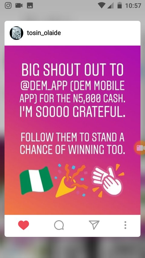 DEM_App_'s tweet image. From the horses mouth. @tosin_olaide one of the winners from the just concluded #DEMAppprediction 

When @DEM_App_ says it's giveaway time, best believe it is. 

Stay tuned, more to come. 

Follow us @DEM_App_ , and on IG @dem_app , and on facebook - DEM Mobile Application