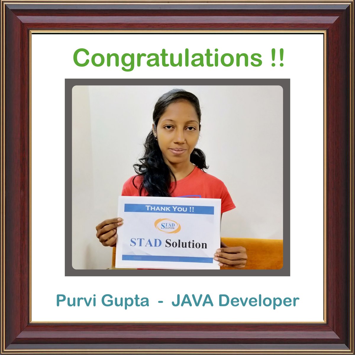 STAD_Solution's tweet image. Congratulations to Purvi Gupta

Placed as Java Developer.

Best of Luck for the successful future from STAD Solution

#STADsolution #Job #Testing #SoftwareTesting #JAVA #PHP #Android #Fresher #Placement

stadsolution.com