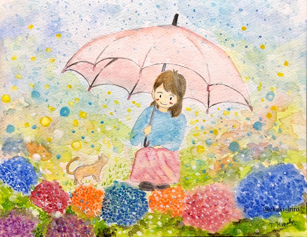 ট ইট র 絵かきのヒロ 今日のお絵描き シンガーソングライター 林ももこさんの楽曲 君の傘 の楽曲イメージ水彩イラスト 可愛らしく 楽曲の優しい世界を絵本風に水彩で描いた 林ももこ 楽曲イメージ 君の傘 水彩イラスト
