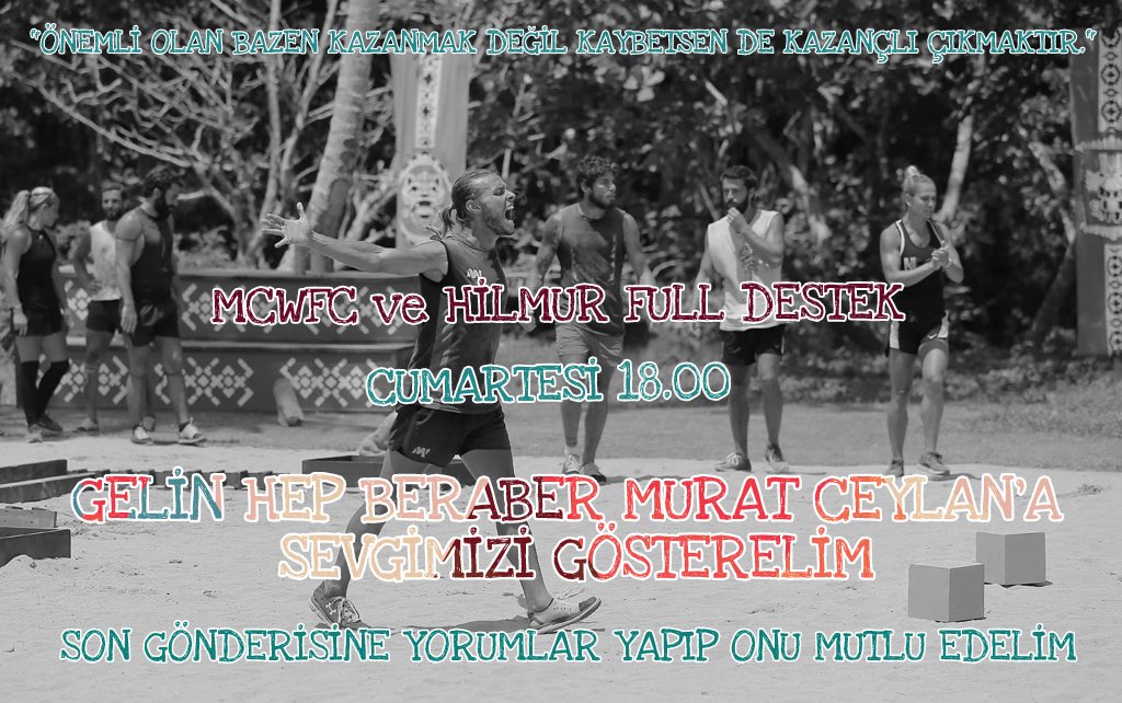 ETKINLIK

Murat Ceylan Wish icin gelin bugün saat 18:00 da instagram da son gönderisi altinda yorumlarimizla onu sevgiye boğalım. Ailesinin sevgisini destegini hissetsin. 🙏🏼💙

#mcwfc #hilmur #MuratCeylan