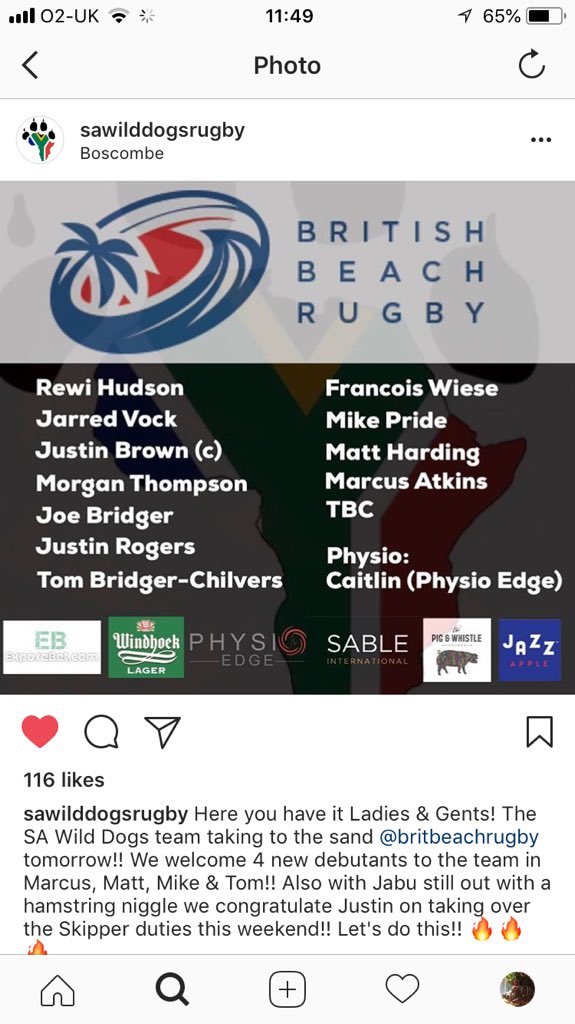 Good luck to our boys the @SAWildDogsRugby today at The @BritBeachRugby #loverugby @physioedge @JazzAppleUK @Windhoekbeer_UK @myoddballs #Wandsworth #Wimbledon #earlsfield #Southfields #sw19 #sw18