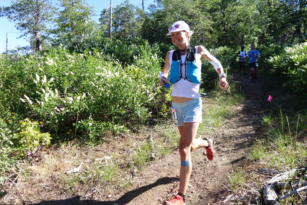 Lucy Bartholomew leads the 2018 Western States 100 at Duncan Canyon (mile 24.4) in 3:56:11 elapsed. #WS100