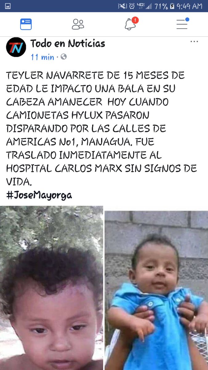 maukillamusic's tweet photo. ULTIMA HORA!
Fallece niño de apenas 15 meses a manos de una bala en la cabeza, se presume que fueron paramilitares, repudiamos el actuar de estas personas
#SOSNicaragua #SOSUNAN #SOSINNS #NICARAGUA #GRITOPORNICARAGUA #NOTICIAS @CIDH @OACNUDH @CafeconVozNi @UnionEuropeaRD https://t.co/4KhkzjWeJQ