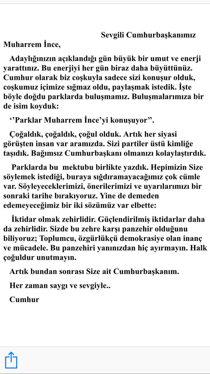 Parklar Muharrem İNCE'yi Konuşuyor.Çok sayıda etkinlik gerçekleştirdik.Cumhurbaşkanımıza mektubumuzdur.