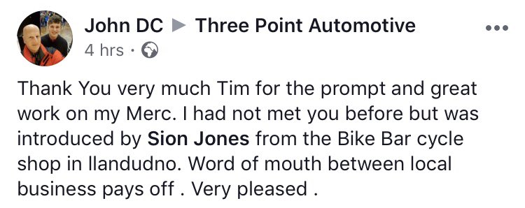 threepointautos's tweet photo. Always means so much to receive such great feedback from our customers. The fact that another brilliant local business has recommended us is awesome too! #local #business #recommendations #review #mercedes #independent https://t.co/jPu86flaKx