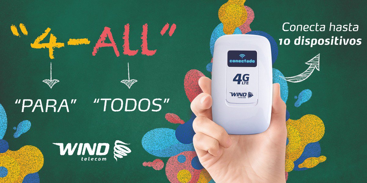 windtelecom's tweet photo. ¡Internet móvil para todos! 🙌🌐 Aprovecha nuestras ofertas de #VeranoWind y solicita tu equipo #4All llamándonos al 809-200-3000. #WindNet https://t.co/kfejBxEQR4
