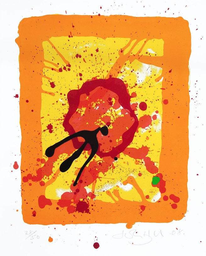 Today we rehung the mixed show with some exciting new deliveries! From Hoyland, to Henry Moore and Chris P. Wood it's looking very fresh in here! This is 'Anniversery Print', John Hoyland, 2008. It is considered by Hoyland to be "made by the little green dot." Can you spot it?