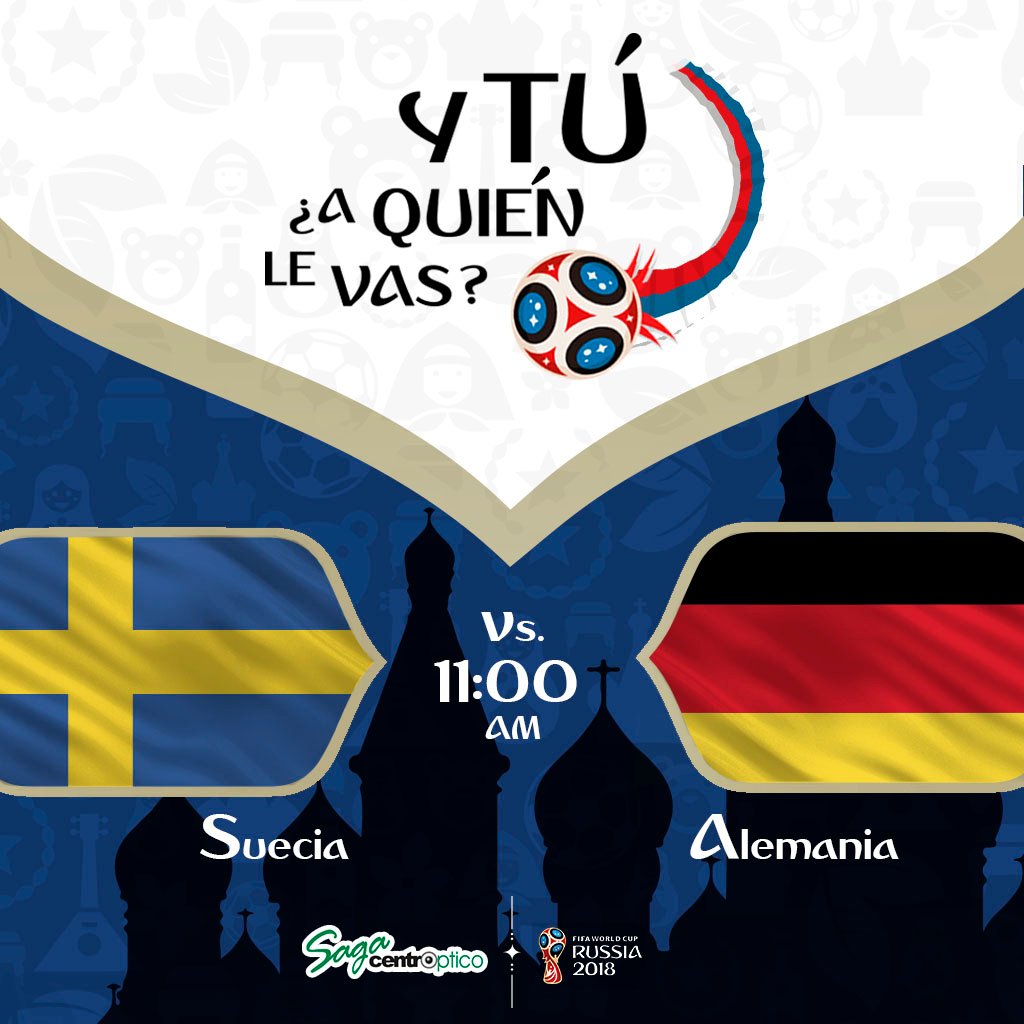 opticasaga's tweet photo. ¿Y tu a quién le vas? . Suecia VS Alemania 11:00 a.m . ¡Coméntanos!... 👓⚽ . . #futbol #mundialfifarusia2018 #mundialfutbolrusia2018 #Suecia #Alemania  #partidosdehoy23/06 #J23 https://t.co/a2o0rr8xfT