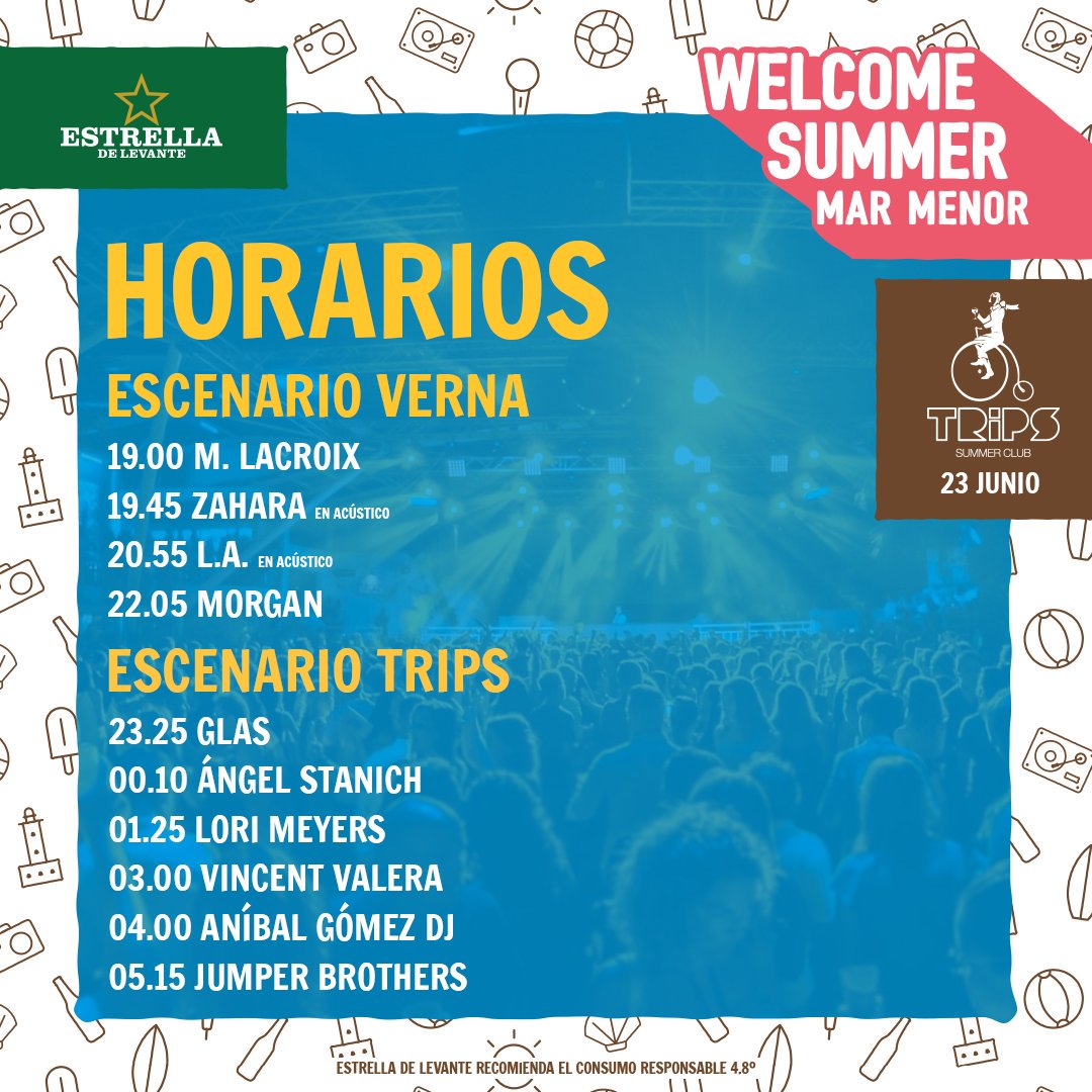 Los horarios de esta tarde en <a href="/WelcomeMarMenor/">Welcome Summer Mar Menor</a>