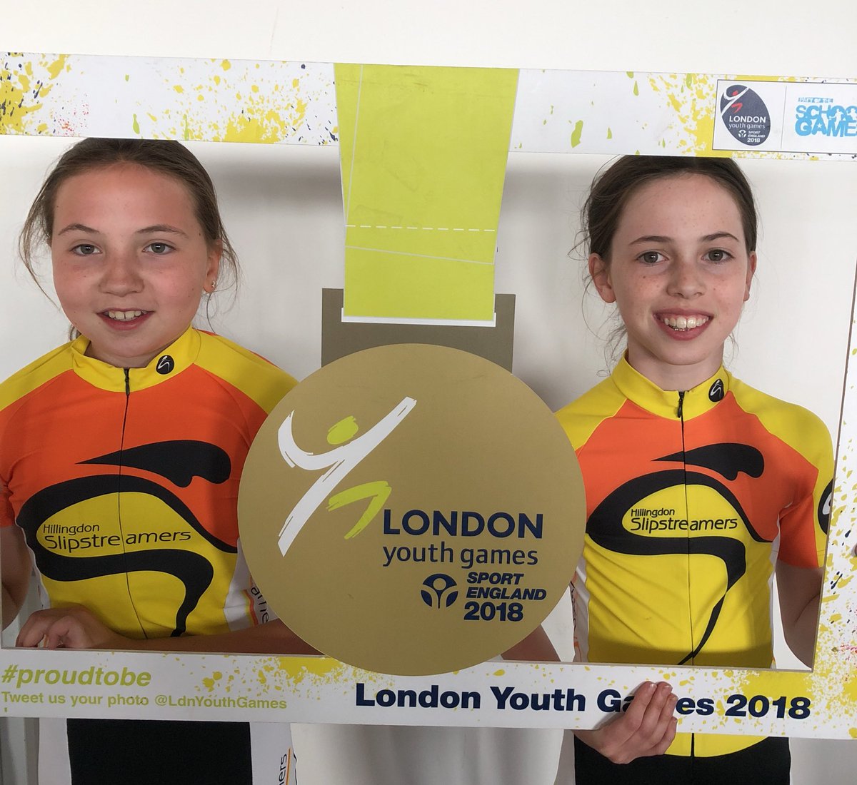 Chris_Montagu's tweet photo. Ellie and Chloe having fun at this years London Youth Games representing @RBKingston and @LBRUT.    @HSlipstreamers, @LdnYouthGames https://t.co/v6Sz9aCKJZ
