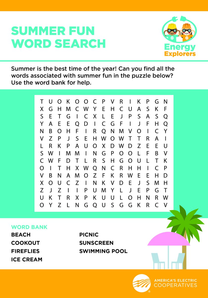 Novec On Twitter Have Little Energy Explorers At Home Print Out This Summer Activity Word Search