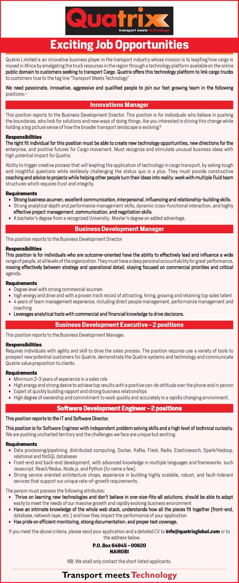 QuatrixLtd's tweet image. We are Hiring. #Quatrix #QuatrixLd #jobvacancy #KOT