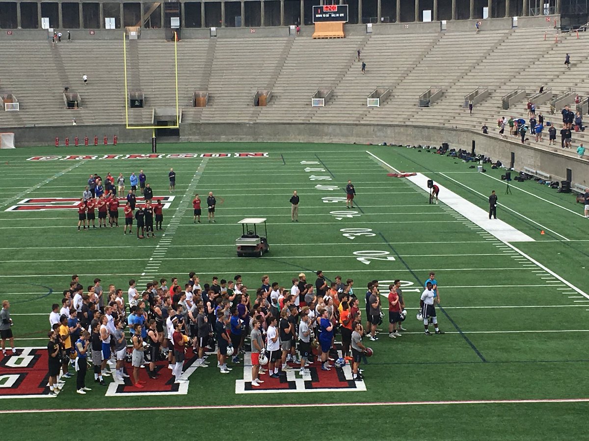 Harvard football camp starts practice with National Anthem! All standing!!!