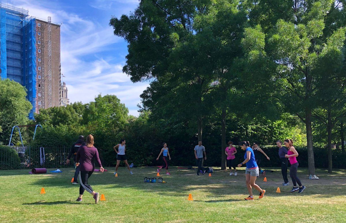 A sneaky shot of <a href="/OurParksUK/">Our Parks</a> boot camp in Ropemakers Field with <a href="/IntofitnessAl/">IntoFitness Al</a> (covering for <a href="/chantalwpolefit/">Chantal Wood Polefit</a>).
