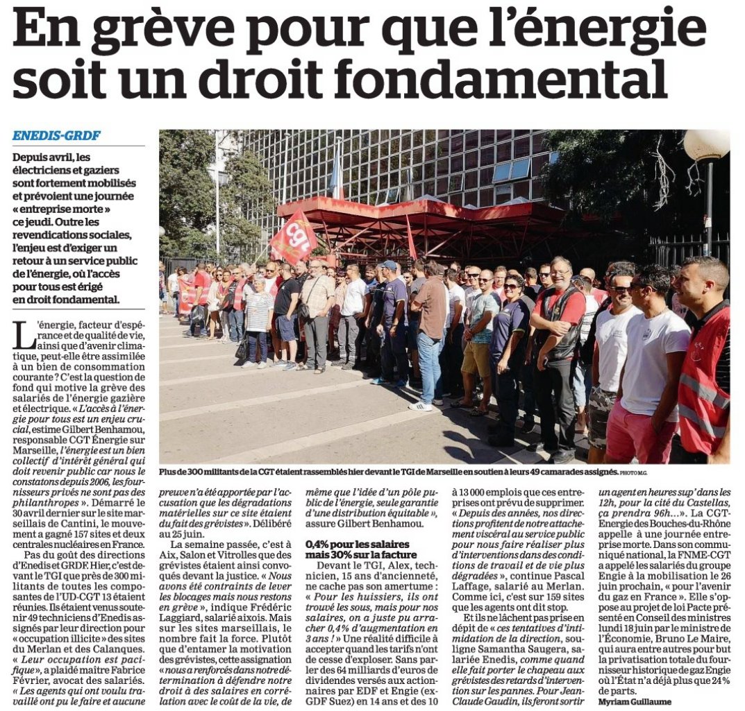 CGTPALUEL's tweet photo. Article paru dans La Marseillaise du Jeudi 21 Juin 2018 - En #grève pour que l'#énergie soit un #droit fondamental. https://t.co/iX0RfBoAd9