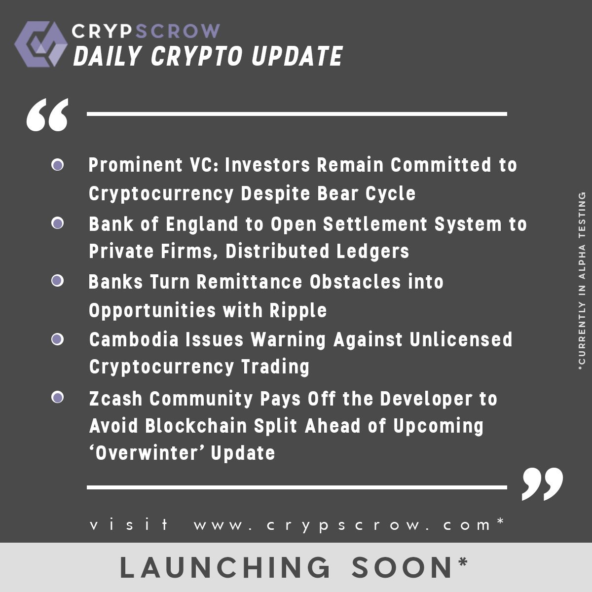 CrypScrow's tweet photo. #dailycryptoupdate #cryptonews #vc #investors #remain #committed #bearcycle #bankofengland #settlementsystem #distributed #ledgers #ripple #xrp #opportunity #banks #cambodia #warning #unlicensed #cryptotrading #zcash #community #pays #developer #avoid #split #crypscrow https://t.co/SkrSeGweHb