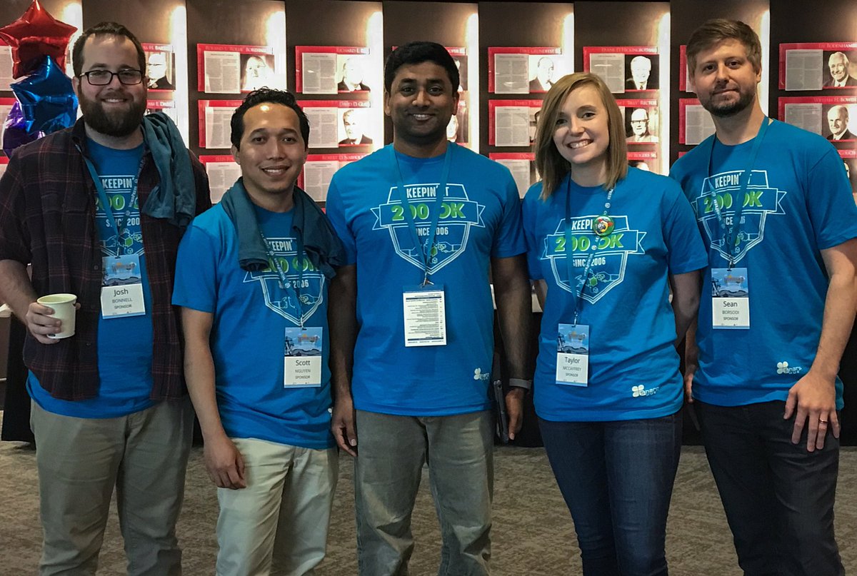 sharphue's tweet photo. #wcfay Taking advantage of the team all being in the middle hallway at the same time in between the almost 20 incredible sessions available at WordCamp Fayetteville 2018. Nice shot @sharphue Team! #KeepIt200 π―+π―= π Photo credit: Marlena https://t.co/7314mc06wp