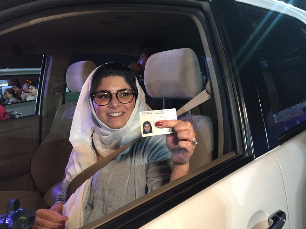 lindseyhilsum's tweet photo. Sara al Haj - driving to her cousin’s house. For the first time. #SaudiWomenDriving https://t.co/psE384CtFs