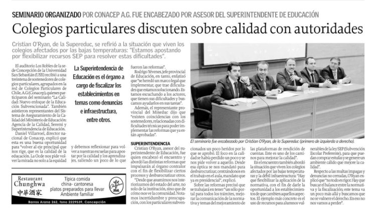 SEMINARIO NUEVO ENFOQUE SISTEMA ASEGURAMIENTO DE LA CALIDAD SECTOR PARTICULAR SUBVENCIONADO
CONACEP BIOBIO