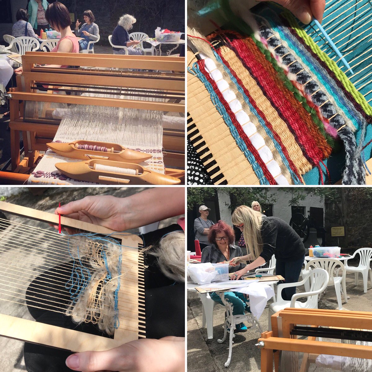Thank you to all of our excellent weavers and visitors <a href="/smashotcottages/">margaret devlin</a> in the very sunny courtyard garden 🌞🌿our next workshop will be on #smashotday on Saturday 7th of July! #weaving #workshop #weaver #loom #smashotcottages #paisley #textiles #heritage #paisleyis #thcars2
