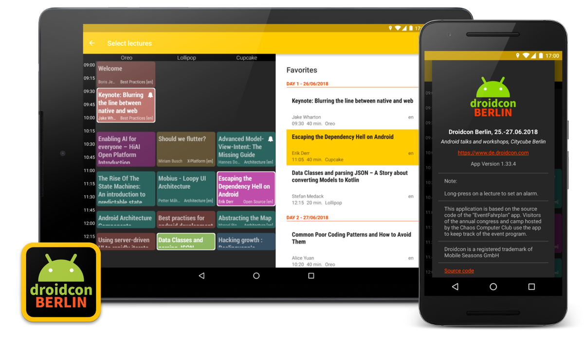 tbsprs's tweet photo. The Droidcon Berlin 2018 Schedule app for Android is now online 🤗 https://t.co/OexML6eIKz Check it out. #androiddev #droidcon #droidconde #fahrplan @Berlindroid @JakeWharton @droidconBerlin https://t.co/Mkk8jZKFhw