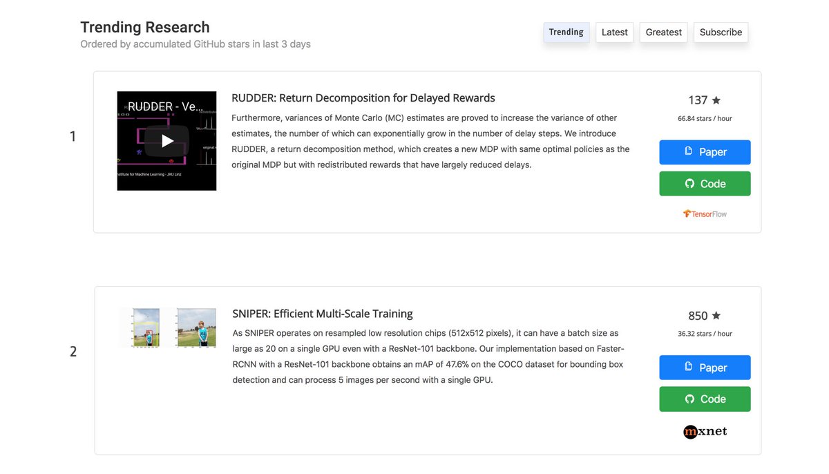 Papers with Code: A searchable site that links machine learning papers on ArXiv with code on GitHub. They also tag any framework libraries used, along with other info like GitHub stars. I think such a feature would be a nice addition to ArXiv-Sanity. paperswithcode.com
