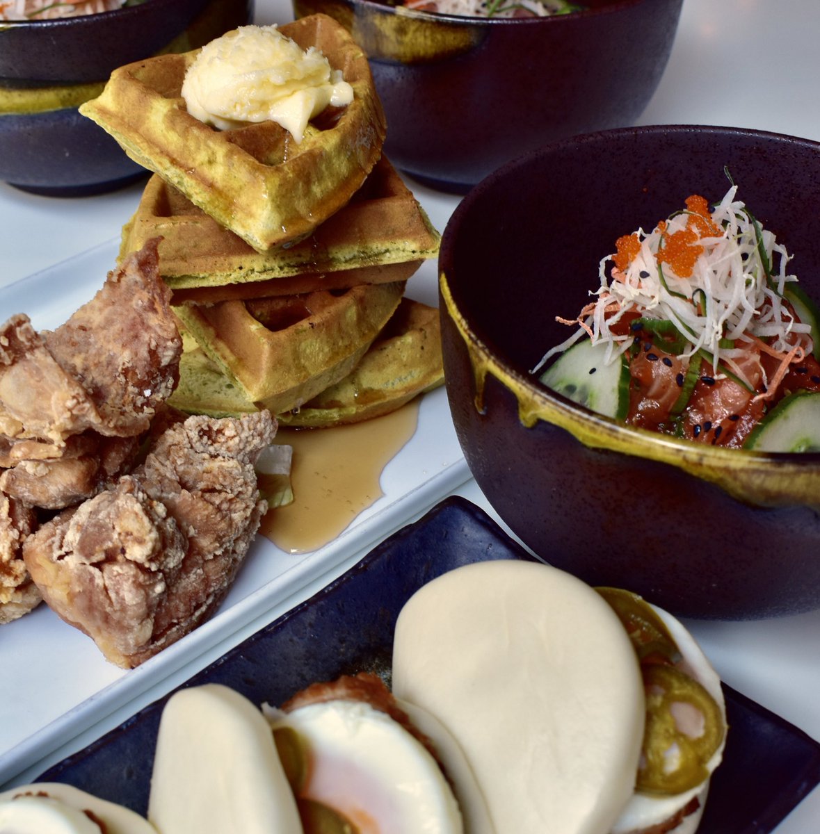 SlurpingTurtle's tweet photo. Kick off Sunday Funday with brunch! #duckfatfriedchicken #matchawaffles #breakfastbao #babydons #pride 🌈🌈 https://t.co/Lm5PDqnSHz
