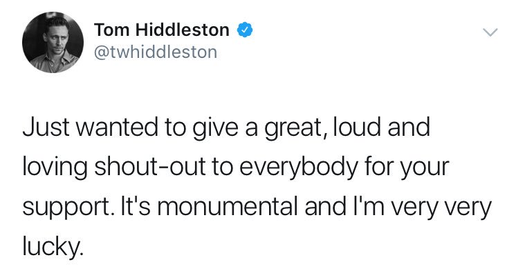 phatomthreads's tweet image. tom hiddleston being the humble boy he is appreciating his fans: a thrilling saga