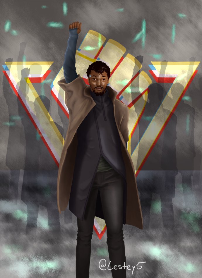Lestey5's tweet photo. I was finally able to binge all of @CoryxKenshin ‘s #DetroitBecomeHuman play-through. It was super fun watching a fellow Detroiter getting excited over all the little things about our city. After that finale I just had to make some art of Cory as our boy Markus. FIST UP! https://t.co/mLjaEPpIWt