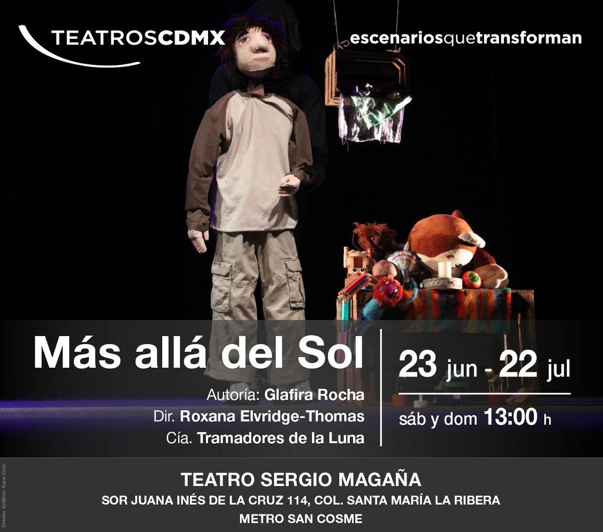 InterescenaMX's tweet photo. #VamosMexico #VamosAlTeatro Mañana domingo 23 de junio #MasAlladelSol puesta infantil que aborda el tema de la muerte, el duelo y el perdón en #TSergioMagaña Máscaras, títeres y música en esta propuesta de @TramadoresL #PasesDobles RT + nombre @RicardoRenter15 @Tipkids https://t.co/VxiCxQa4ah