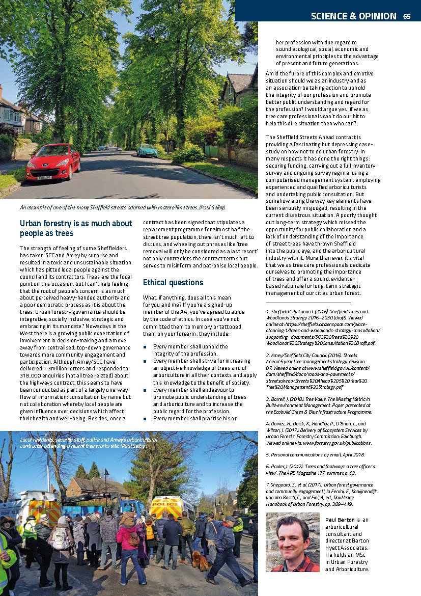 JeremyDBarrell's tweet photo. Paul Barton, a top UK tree expert, was a tree surveyor in Sheffield in 2012, & writes in the @ArbAssociation ARBmagazine: "The Sheffield Streets Ahead contract is providing a fascinating but depressing case study on how not to do urban forestry." #SaveSheffTrees #TreeTruths https://t.co/7cwToNE53C