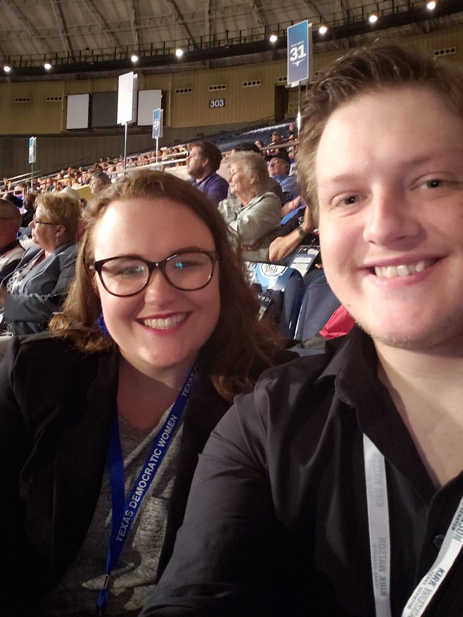 Spencer4Texas's tweet photo. On the floor of the general session of the 2018 @texasdemocrats Convention. Congrats to @HinojosaTX on your re-election as chair of the Texas Democratic Party! #txlege #YoungDemsRising #TDP18 #TYDvota #TYDvotes https://t.co/bplBaWF1IR