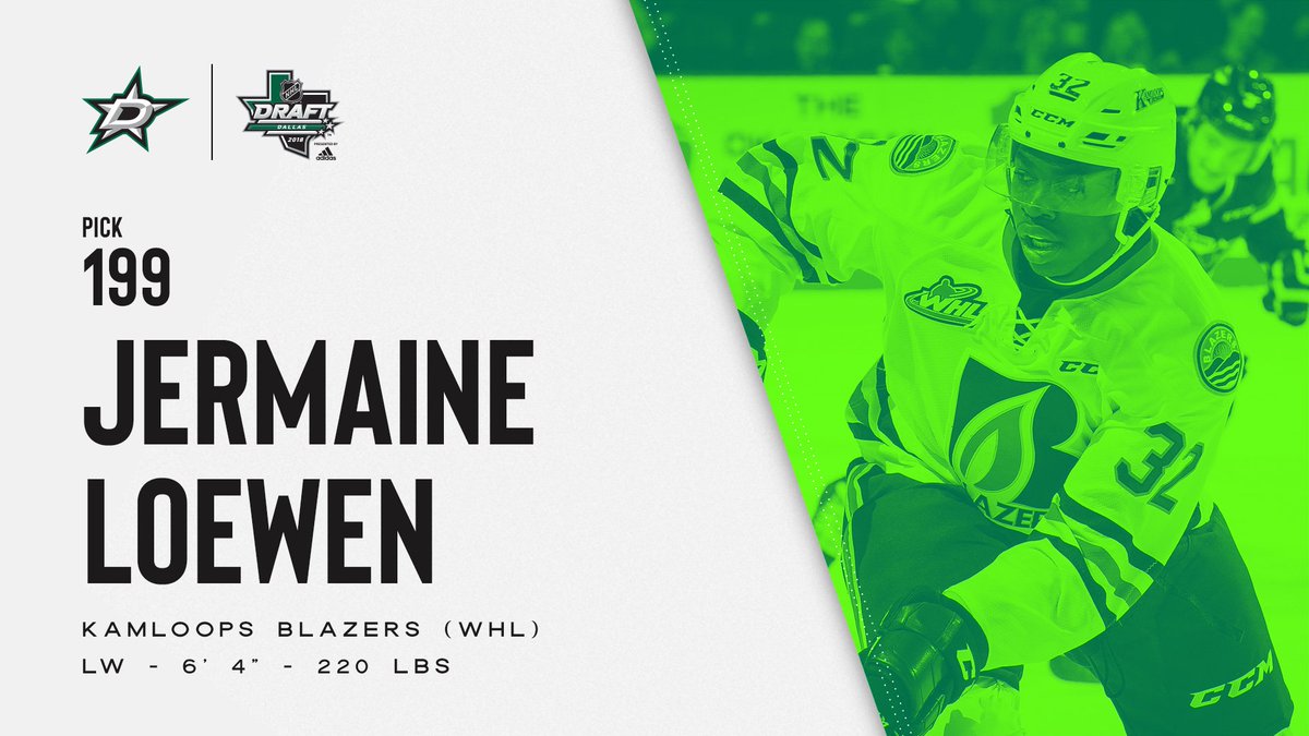 DallasStars's tweet photo. The Dallas Stars have selected forward Jermaine Loewen with the 199th pick in the #NHLDraft. https://t.co/uyqC7Zlh2n