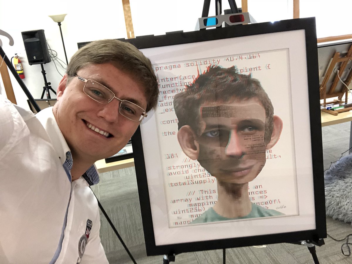I’ve realized that a lot of my #crypto friends already made a selfie with #ETH creator, but not me... So finally I got my first #selfie with <a href="/VitalikButerin/">vitalik.eth</a> at #NAC3 conference! Amazing #cryptoart work by <a href="/Coldie/">Coldie</a> putting 10 pictures of Vitalik as one to make him #decentralized